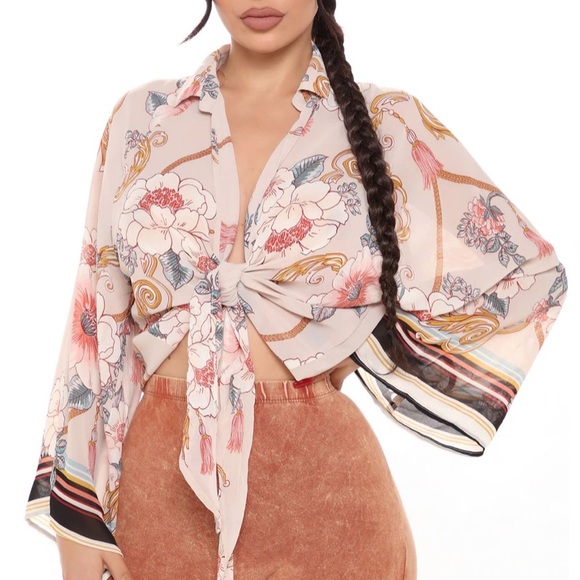 Fashion Nova Tops - Fashion Nova vacay ready blouse tie top in blush